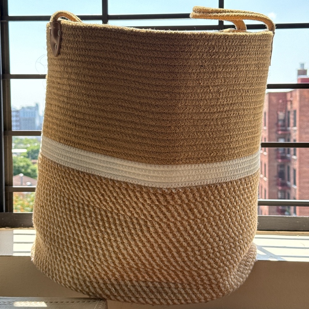 Chic Tan and White Woven Basket